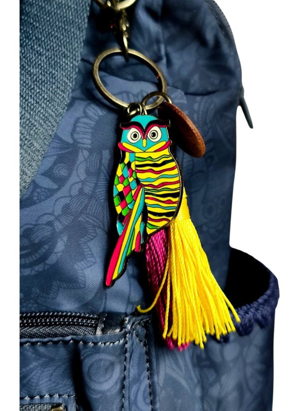 Sakroots Loyloa Convertible Backpack Navy Floral Computer Slv Tassel Keychain - Picture 9 of 14